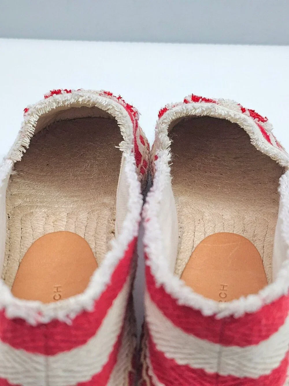 Tory Burch Fray Stripe Espadrille Flats Womens 7.5 Red White Logo Canvas Slip On
